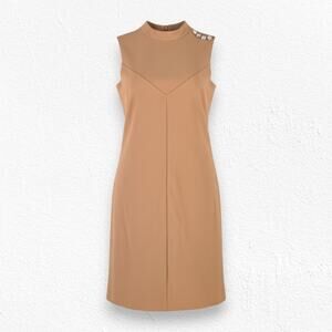 Ivanka Trump Mustard Yellow Sleeveless High Neck Shift Gold Button Dress Size 10